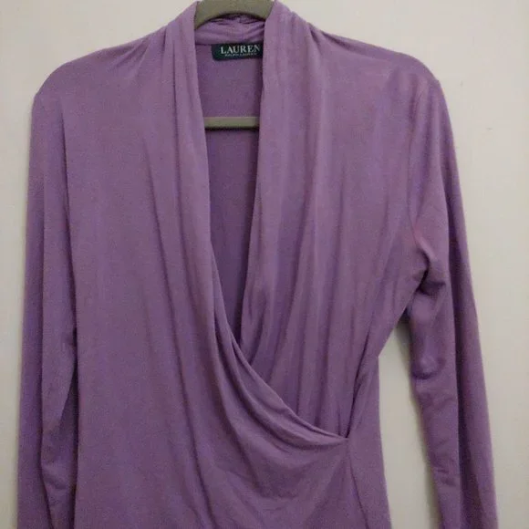 Ralph Lauren Lilac Faux Wrap Long Sleeve Shirt PS - Picture 3 of 11